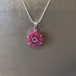 Pink solar Quart Pendant Necklace with sterling silver chain